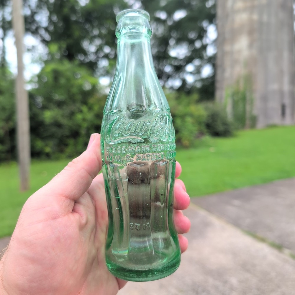 Vintage Coca-Cola Anniston Alabama 1957 Hobbleskirt Embossed Green Coke Bottle - Picture 1 of 3